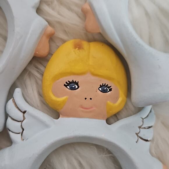 Vintage 1970s Ceramic Christmas Napkin Tree Angel Santa Set of 8 - Picture 3 of 8